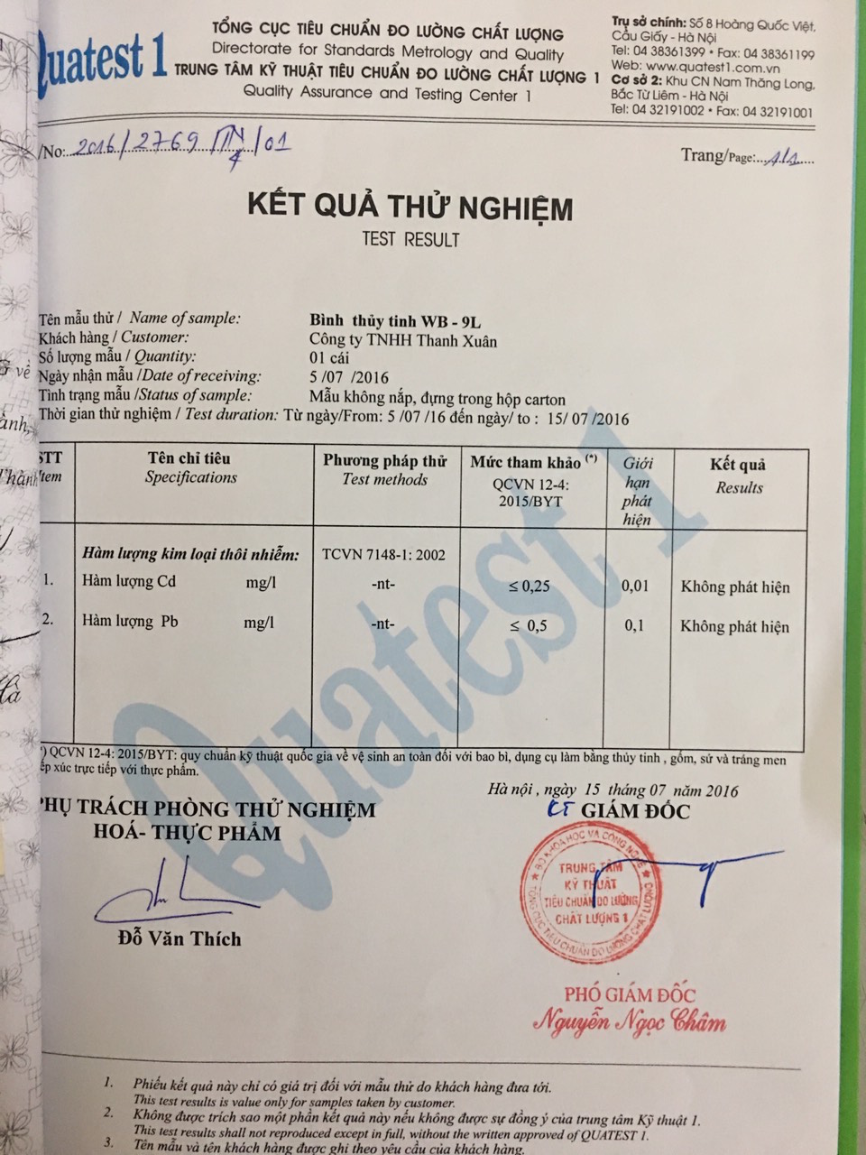 giấy chứng nhận thanh xuân glass